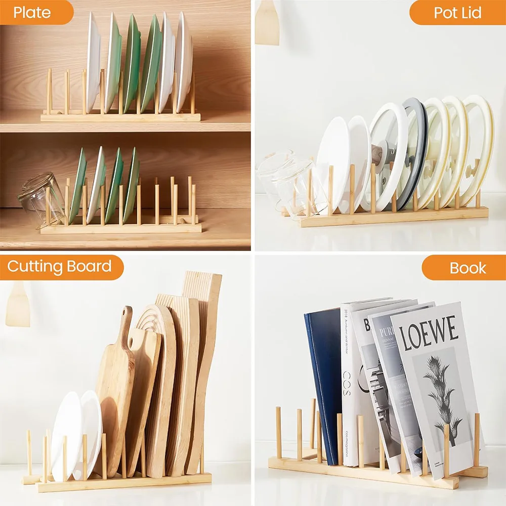 Geschirrständer aus Holz, Tellerständer, Topfdeckelhalter, Küchenschrank-Organizer für Tasse, Schneidebrett, Schüssel, Wäscheständer und mehr