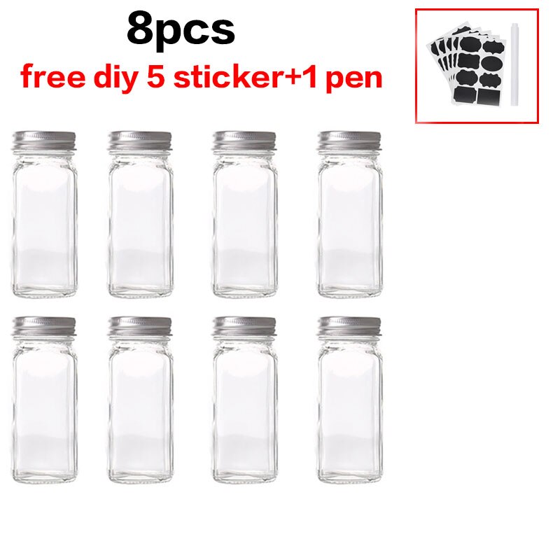 Tarros de vidrio para especias, caja de condimentos, tapa de olla, botella de condimentos, suministros de cocina de vidrio y materiales, juego de botes para salero: 8pcs