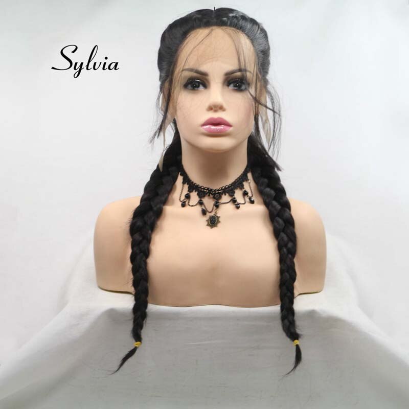 Sylvia Licht blond Doppel flechten Perücke Mit Baby Haar Synthetische flechten Spitze Vorderseite Perücken Wärme Beständig Faser Haar Mittelscheitel