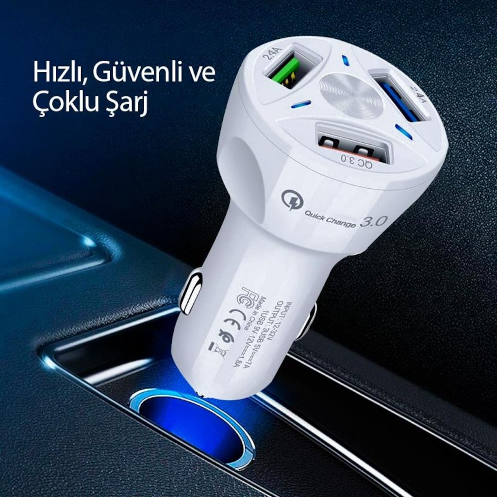 Vehicle Quick Charger Auto Cigarette Lighter Car 3 USB Port White easy