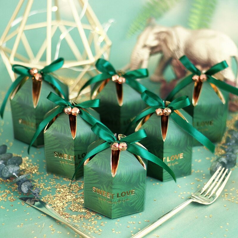 Grøn slik æske med bånd chokolade æsker souvenirs til gæster bryllup favoriserer og fødselsdag baby shower favoriserer æsker