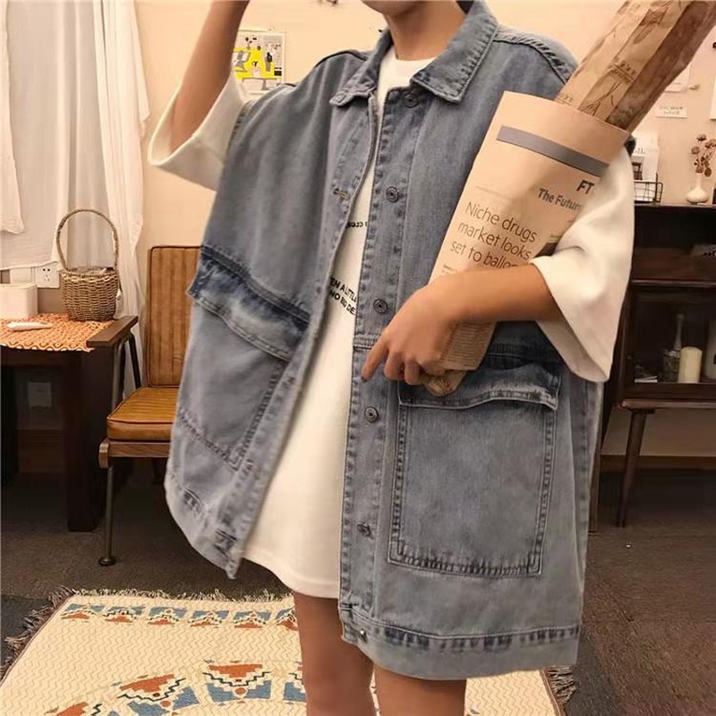 Vesten Vesten Vrouwen Denim Jas Losse Vintage Basic Cool Street Wear Womens Studenten Koreaanse Stijl Alle-Match Cargo Mouwloze