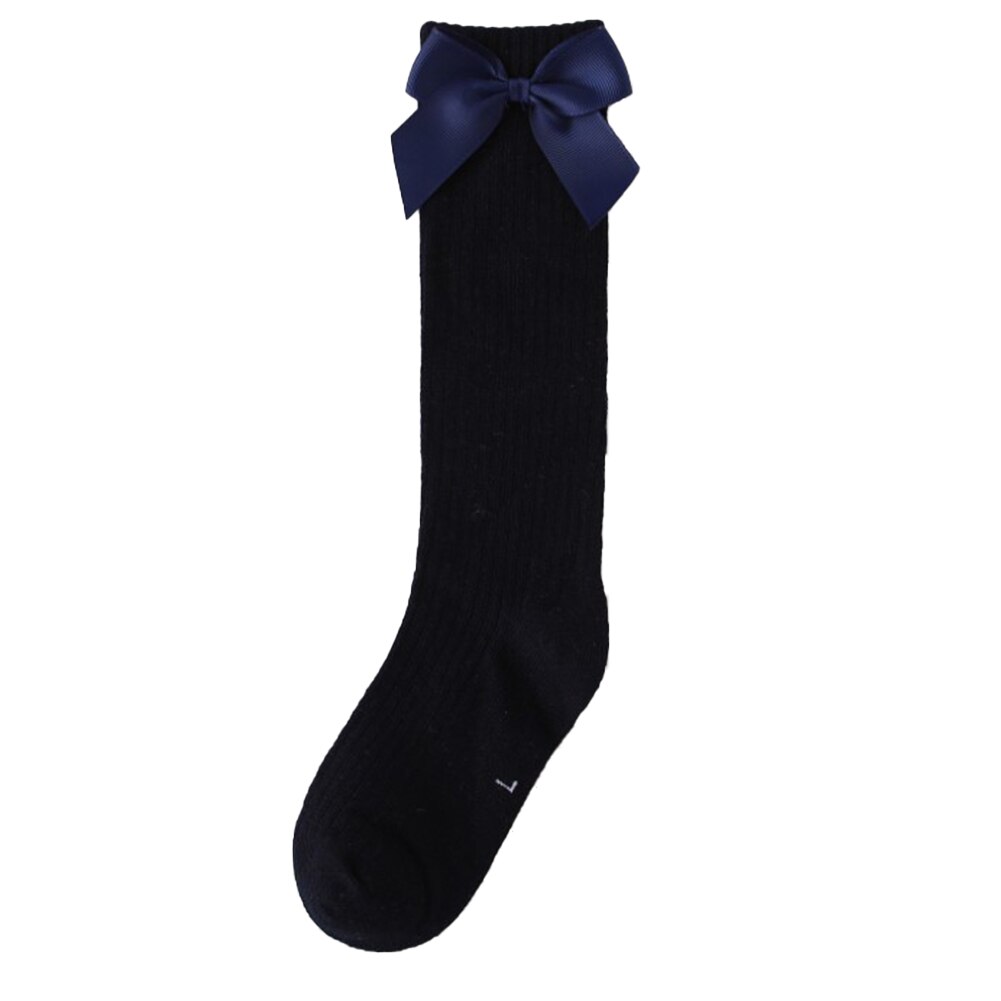 Baby Meisjes Boog Sokken Effen Kleur Katoenen Sokken Ademend Lange Buis Sokken Voor Meisjes 1-8 Jaar: Navy Blue / 3-5 Years