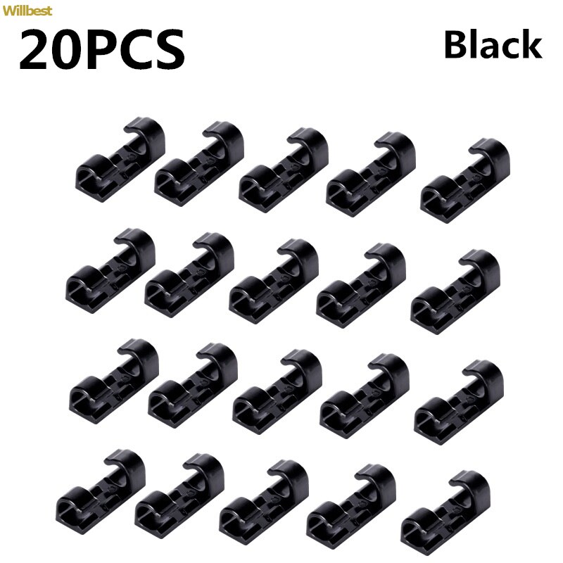 2/ 20 Wire Cable Management Organizer Desktop &amp; Workstation Cord Clips Management Holder Data Telephone Line Cable Winder Sleeve: Black-20PCS