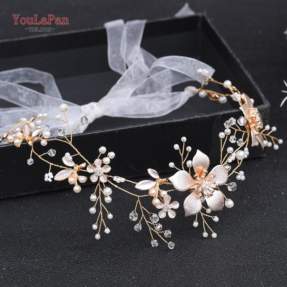 Tu La Pan HP357, diadema de aleación con flores para boda, diamantes de imitación, diadema blanca de Organza para novia, Tiara de para mujer, flor, pieza de pelo nupcial