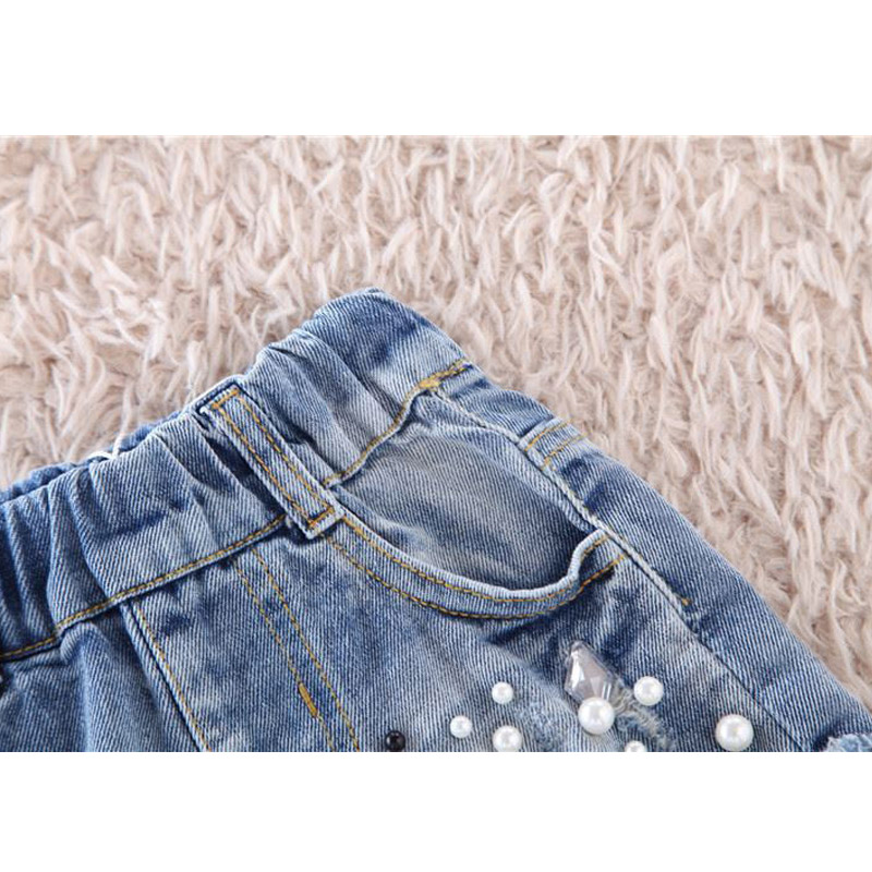 Piger søde shorts denim hul baby perle jeans korte bukser sommerkids bukser pige tøj