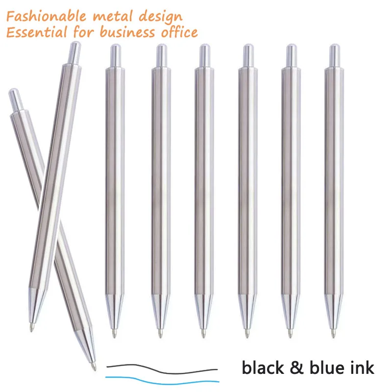 Automatischer Schreibstift aus Edelstahl, schwarz und blau, schlanke, einziehbare Kugelschreiber für geschäftliche Unterschriften und Firmengeschenke