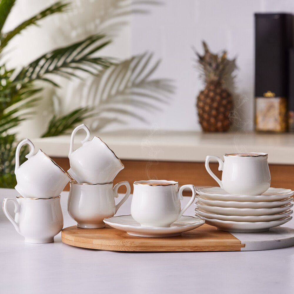 SET of 6 Turkish Coffee Porcelain Cups Traditional Ceramic Espresso Mugs Home Decor Demistasse Türk Kahvesi Fincan Seti: (EN-1) 6 PCS Set