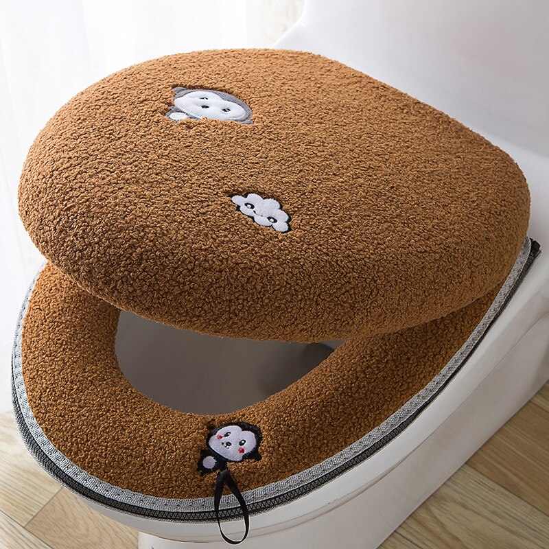 Toiletbril Mat Setbathroom Universele 2 Stks/set Kussen + Deksel Cover Warm Soft Wasbare Closestool Seat Case Winter Pad Bidet matten: monkey brown covers