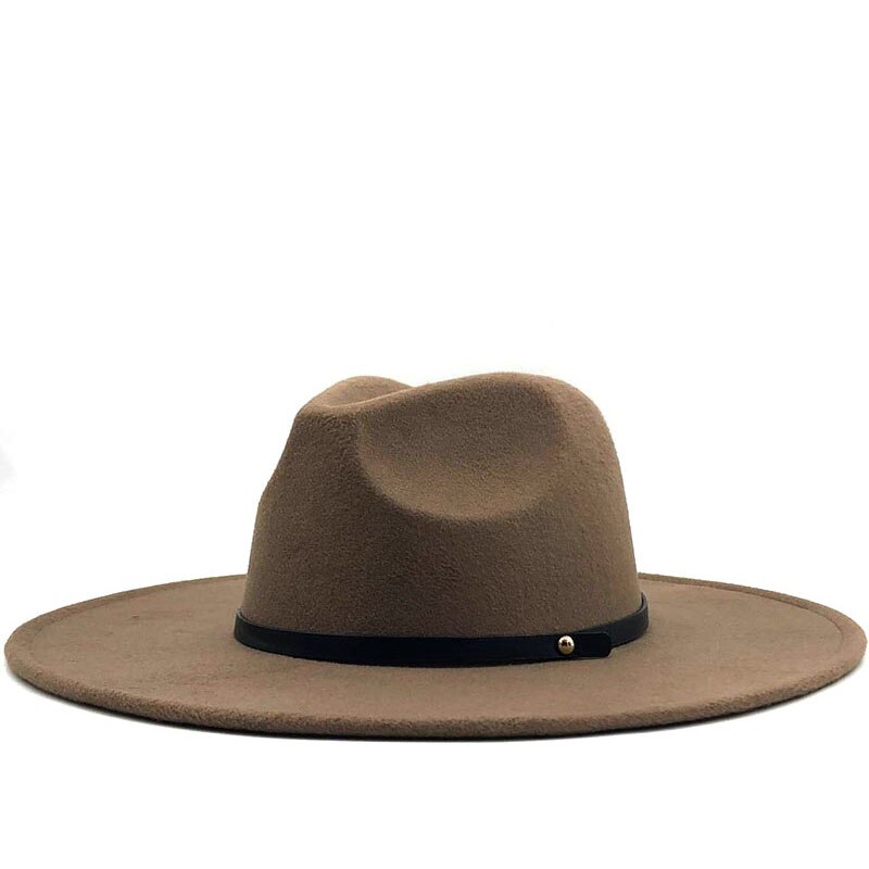 Wool Fedora Hat Hawkins Felt Cap Wide Brim Ladies Trilby Chapeu Feminino Hat Women Men Jazz Church Godfather Sombrero Caps: khaki