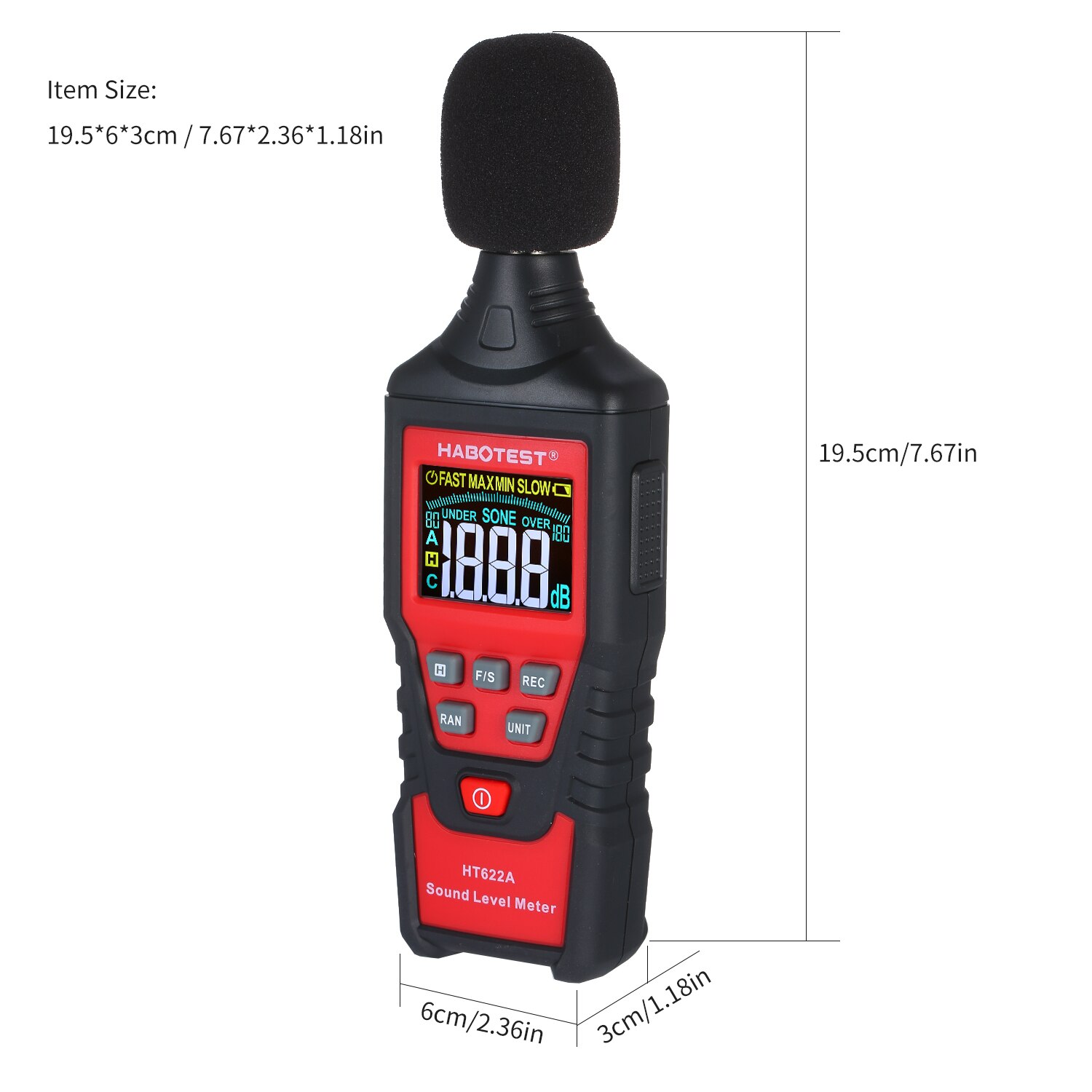 HABOTEST portable HT622A numérique décibel mètre LCD couleur écran bruit sonomètre avec sac à outils gamme de 30-130dB(A)