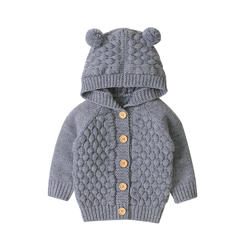 Spædbarn drenge langærmet sweater akryl piger sød solid frakke plysbold behageligt overtøj: Grå / 6m