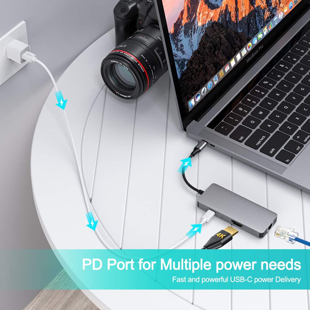 8 em 1 usb c doca hdmi rj45 adaptador multi-porto tipo c hub divisor hub usb macbook acessórios usb c tipo c 3.1