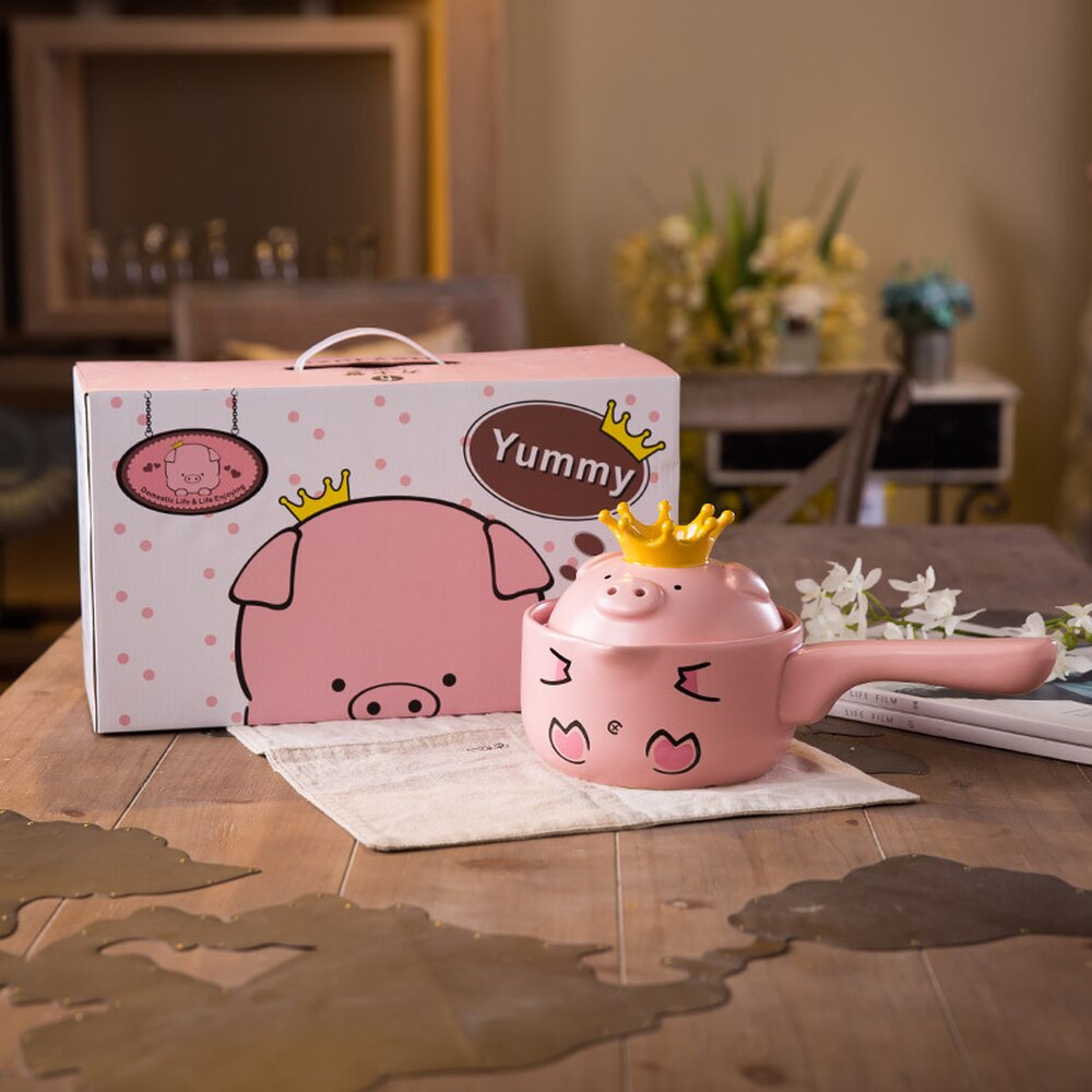 Leuke Roze Varken Cartoon Braadpan Melk Pot Kookpot Brandwerende Hoge Temperatuur Handvat Huishouden Keramiek MJ1020