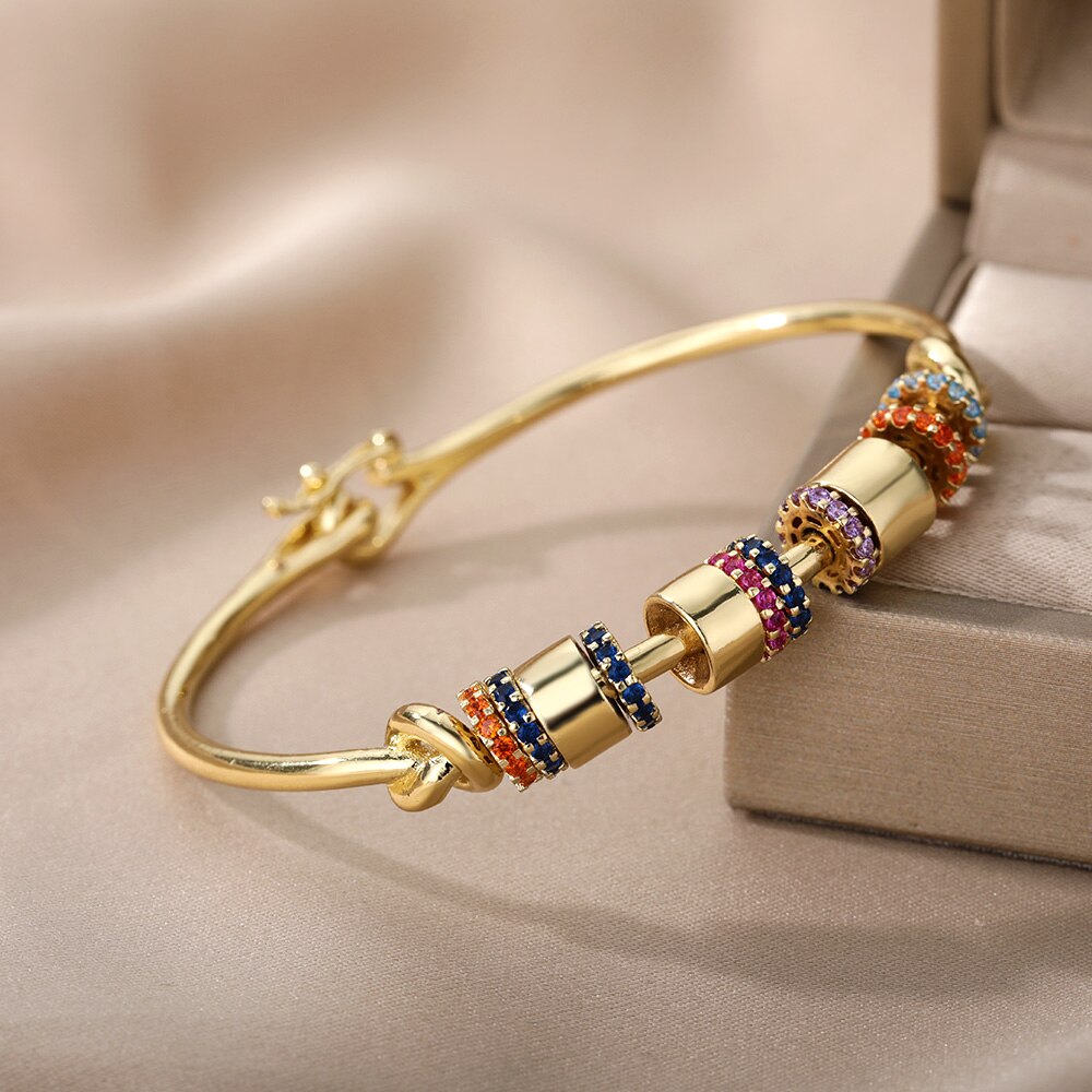 Bohemen Roestvrij Stalen Armband Voor Vrouwen Gekleurde Zirkoon Bangle Boho Mode-sieraden Bijoux Femme