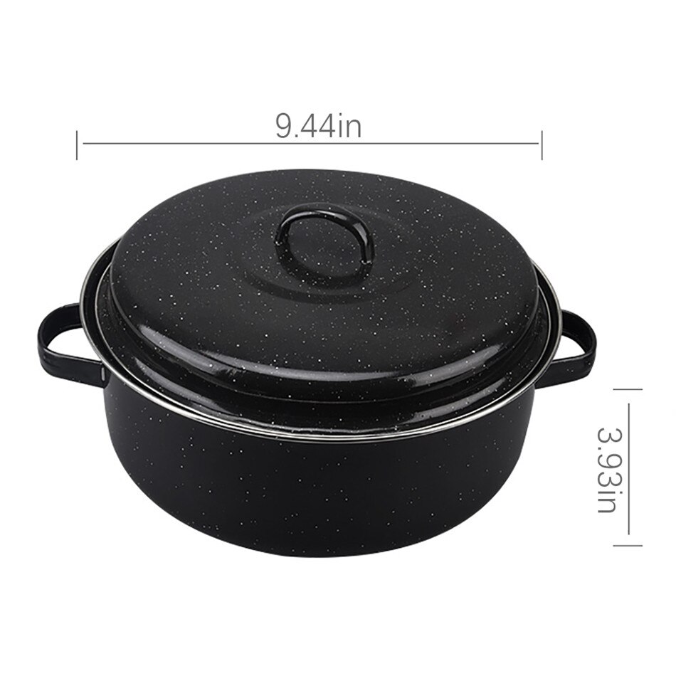TTLIFE Round Enamel Roaster Tin with Lid Oven Roasting Baking Dish Tray Black Steamer Pot Cooking Kitchen Tool Cookware: 24cm