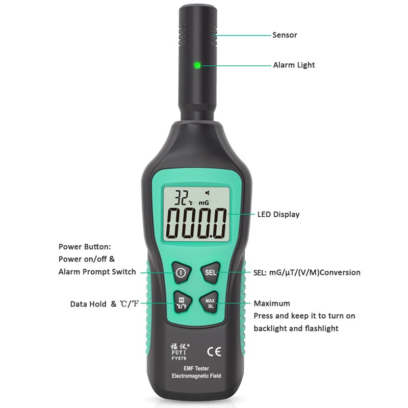 Digital Electromagnetic Radiation Detector MF Meter Dosimeter Detector Electromagnetic Field Radiation Temperature Tester