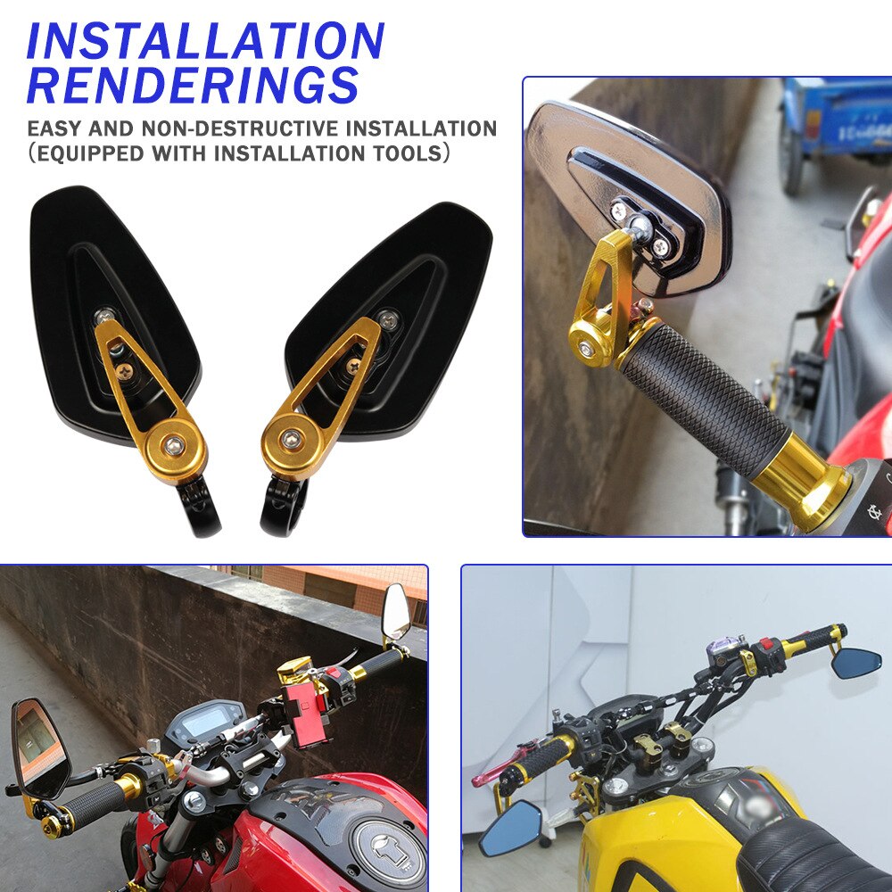 Rétroviseurs Moto Universels 7/8" - Paire Gauche/droite, Verre Bleu Anti-éblouissement, Noir, Alliage CNC