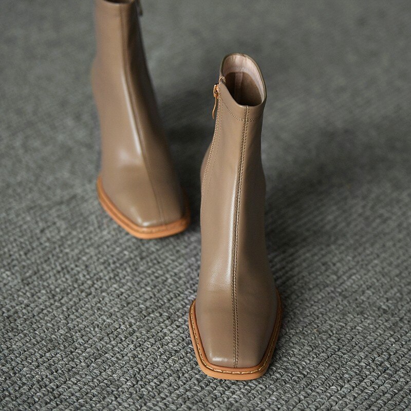 Winter hingh hak laarzen pu enkellaarsjes bruin zwarte laarzen vierkante hak dames rijden suède vierkante neus leren laarzen dames botas mujer