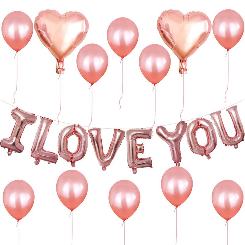 1Set Bruiloft Decoratie Rose Gouden Hart Ballon I Love U Banner Brief Folie Ballon Valentijnsdag Aanwezig Party levert