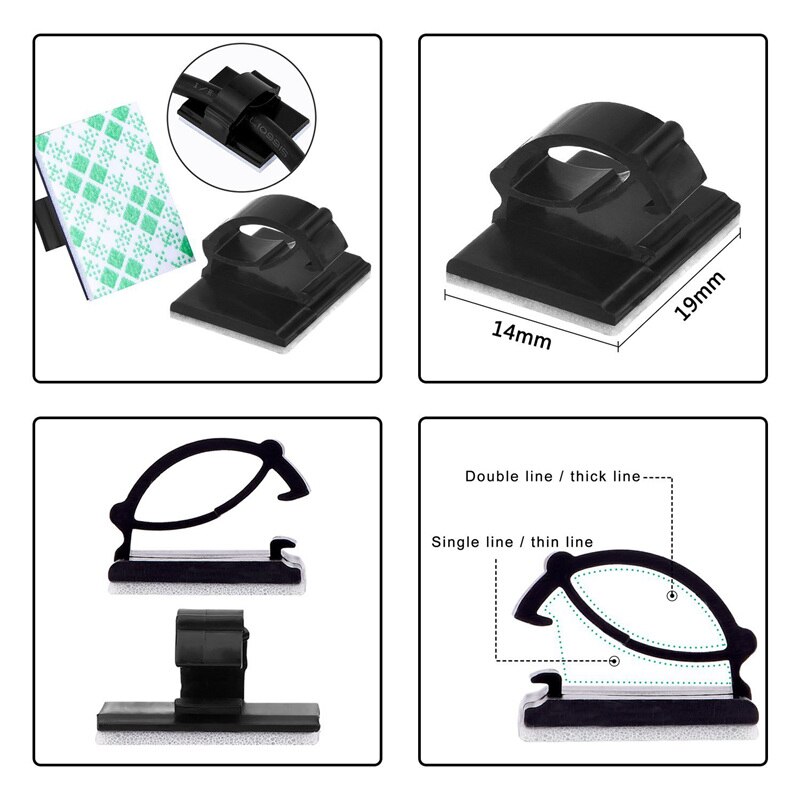 100 stykker selvklæbende kabelclips wire kabelholder klemmer kabelbinder holder til bil kontor og hjem
