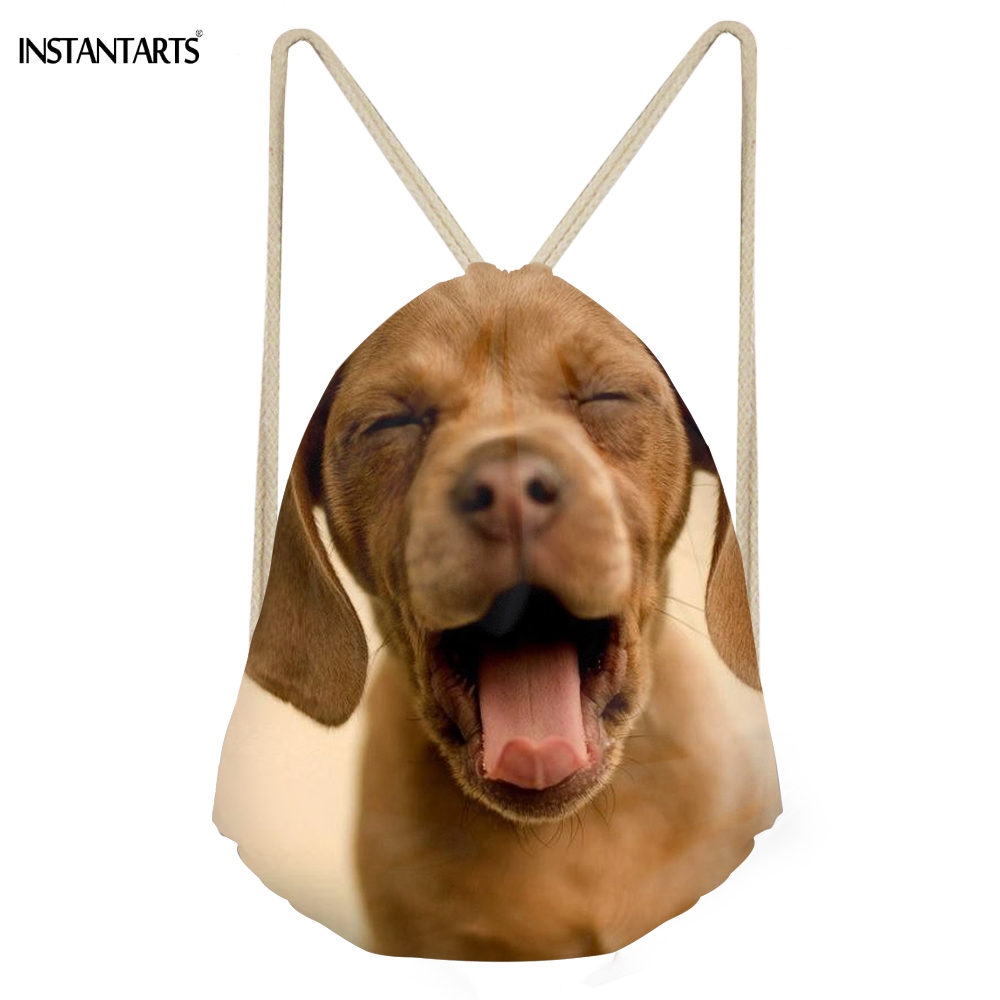 INSTANTARTS Casual Women Drawstrings Bags Cute 3D Dog Weimaraner Print for Teen Girls Travel Backpacks Bundle Storage Beach Bags