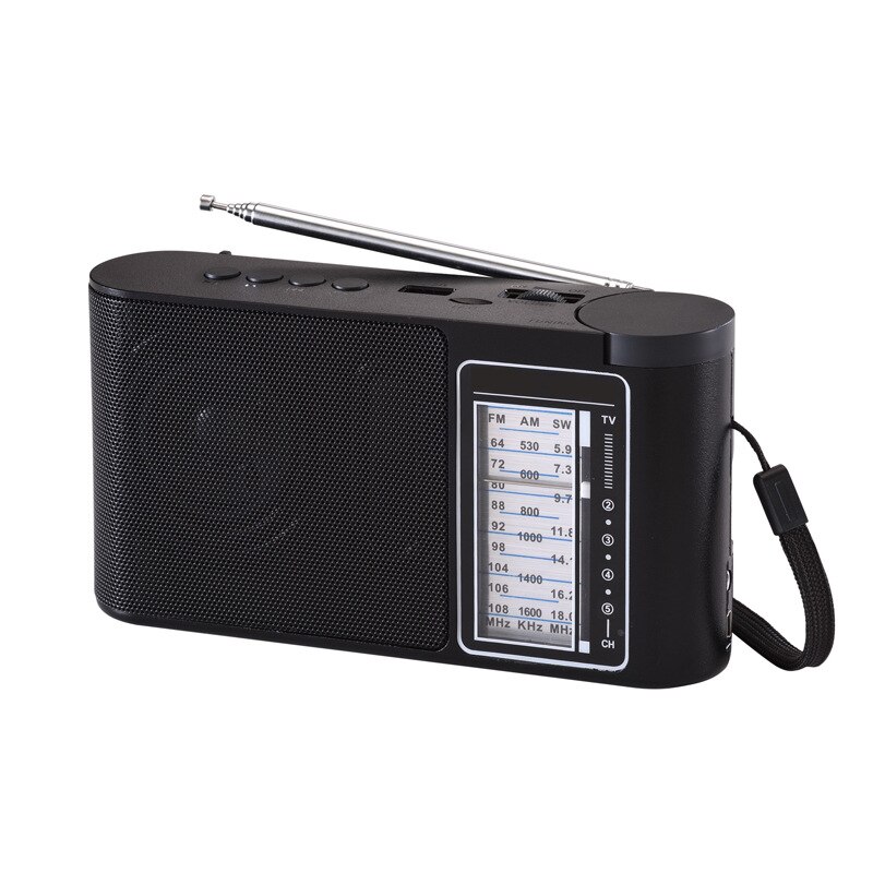 Portatile 4 bande FM. Radio professionali ad alta sensibilità Radio TV/ AW/SW con USB, lettore TF e connessione Bluetooth: Black