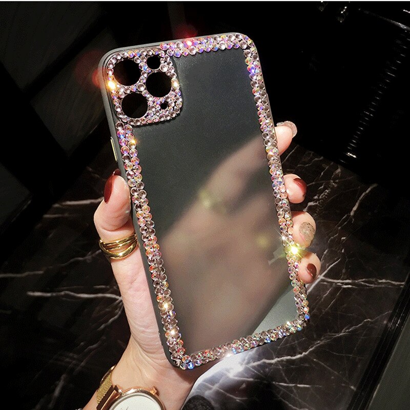 Luxury Glitter Bling Colors Rhinestone Camera lens frame Phone Case For iPhone 11 12 mini Pro X XR XS Max 7 8 Plus funda