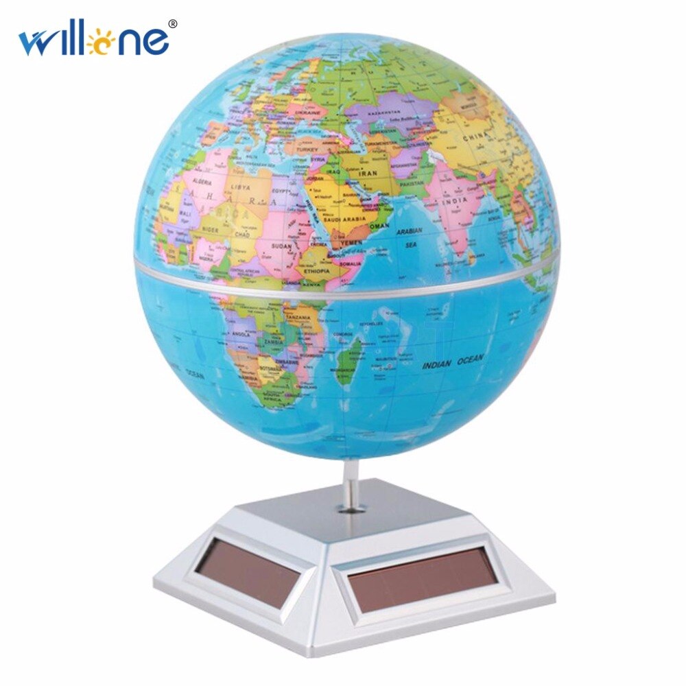 Willone 1 set Durable Rotating World Globe Map Solar Powered Room Office Table decoration for Kids Educational