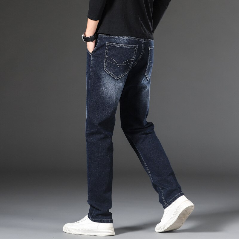 Plus size 28-46 mænd business jeans klassiske mænd stretch jeans baggy straight mænd denim bukser bomuld blå arbejds jeans mænd ,933lz