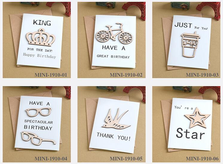 6pcs Mini Birthday Cards Wood Message Kids Party Greeting Cards: No.01-06