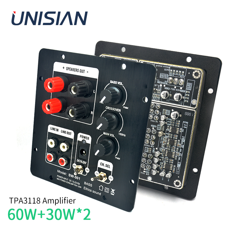 UNISIAN 60W+30W+30W Audio Amplifier TPA3118 2.1 Channels Digital Subwoofer Power Amplifier Home Sound Speaker