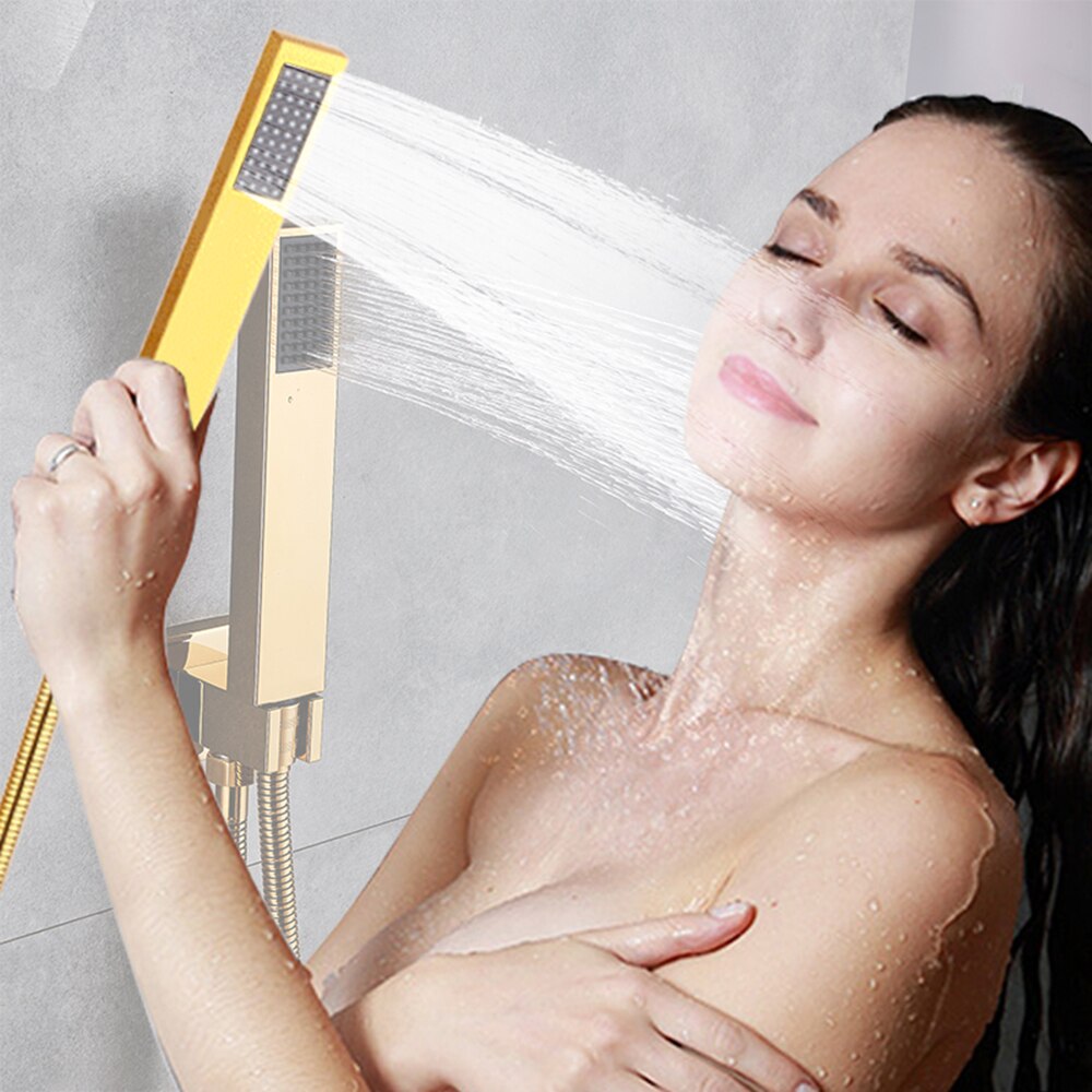 Universal Bathroom Handheld Shower Golden Water Saving Rectangle HandShower Head