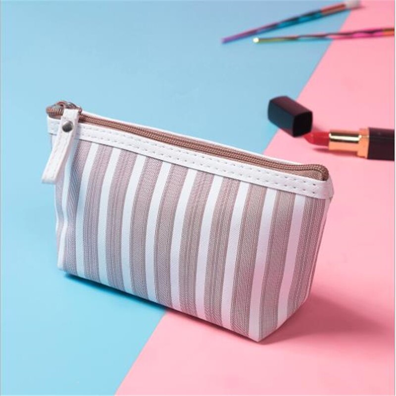Stripe Canvas Pencil Bag Stationery Storage Bag Office School Supplies Zipper Pen Pouch Pencil Case for Students: Coffee