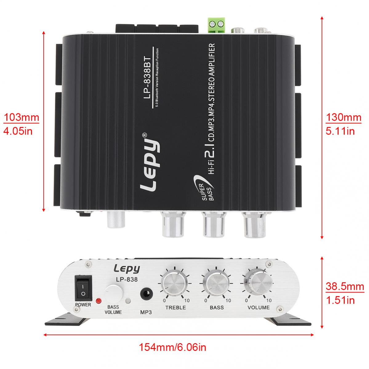 838BT Remote Control Bluetooth HI-FI 2.1CH Car Audio Subwoofer Amplifier FM Radio Player Support SD / USB /DVD/MP3 for Car Home