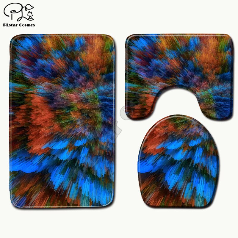 Psychedelic swirl pattern 3D printed Bathroom Pedestal Rug Lid Toilet Cover Bath Mat Set style-3