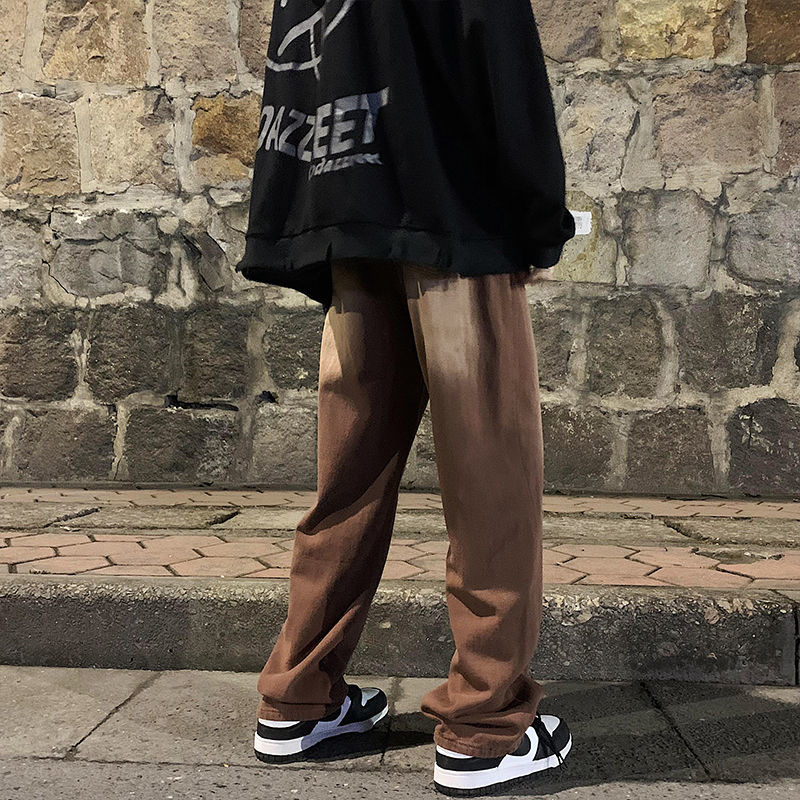 Jean Baggy marron pour hommes, rétro décontracté, jambes larges, Streetwear, ample, Hip Hop, pantalon droit en Denim, M-2XL