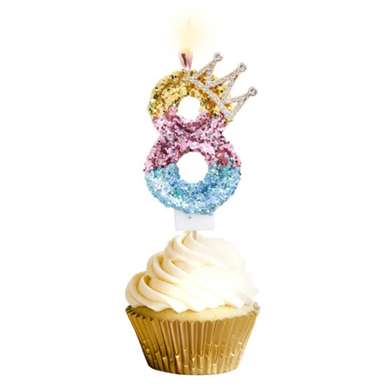 Blue Shell Glitter Crown Number Birthday Candles Cake Toppers Birthday Wedding Digital Cakes Dessert Decor Birthday Decoration: Style 2-8