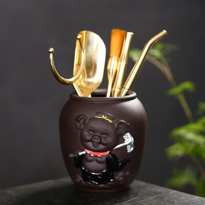 Accessoires thé en bois massif Kung Fu | Ensemble cérémonie du thé Sun Wukong, cuillère à Clip en bois massif, service à thé Kung Fu,: D