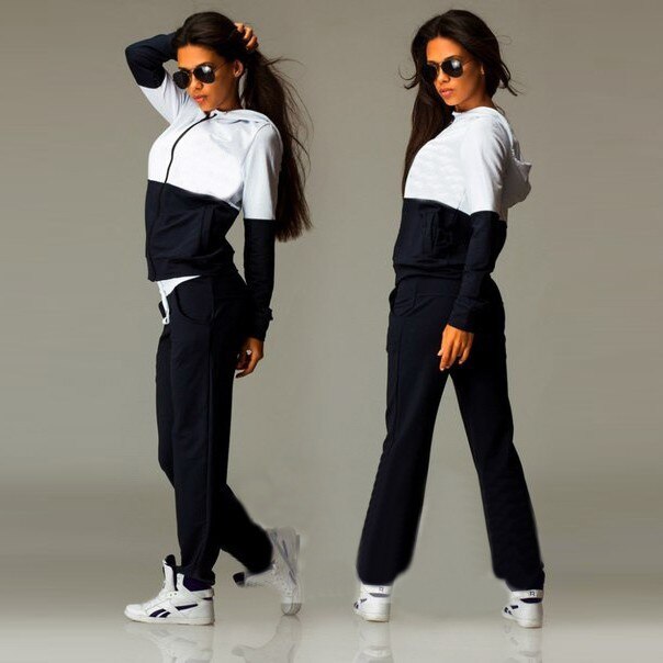 Patchwork Zipper lace up Suit Set Women Tracksuit Two-piece Sport Style Outfit Jogging Sweatshirt Fitness Lounge Sportwear