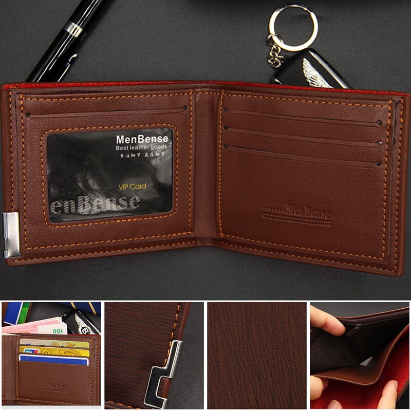 Loozykit herre tegnebog pu læder dobbelt fold herre tegnebog afslappet tæt montering multifunktionel læder taske kobling taske