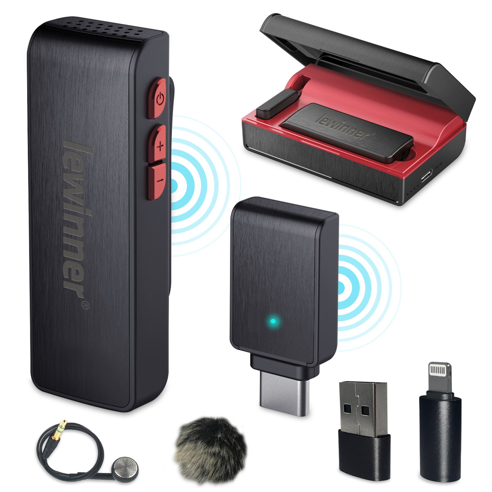 Lewinner Wireless Lavalier Microphone with Charging Case 2.4GHz Lapel Mic for iPhone/iPad/Android/Computer/Laptop for Vlog Live: Default Title