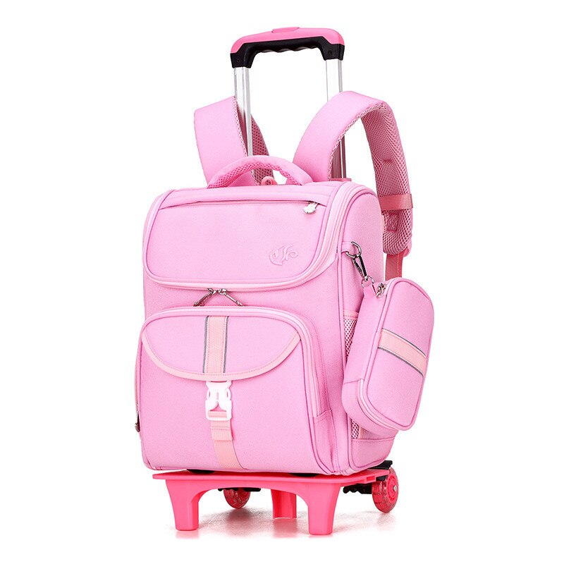 Ziranyu barnvagn skolväska 2/6 hjul avtagbar barn hjulväska nylon vattentät resväska mochilas: 2 hjul rosa