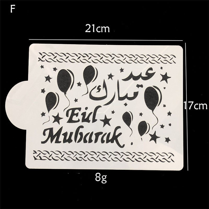 1 stk eid mubarak ramadan kaffe udskrivning skabelon spray stencilsæt diy fondant kage kiks dekorationsværktøjer: F