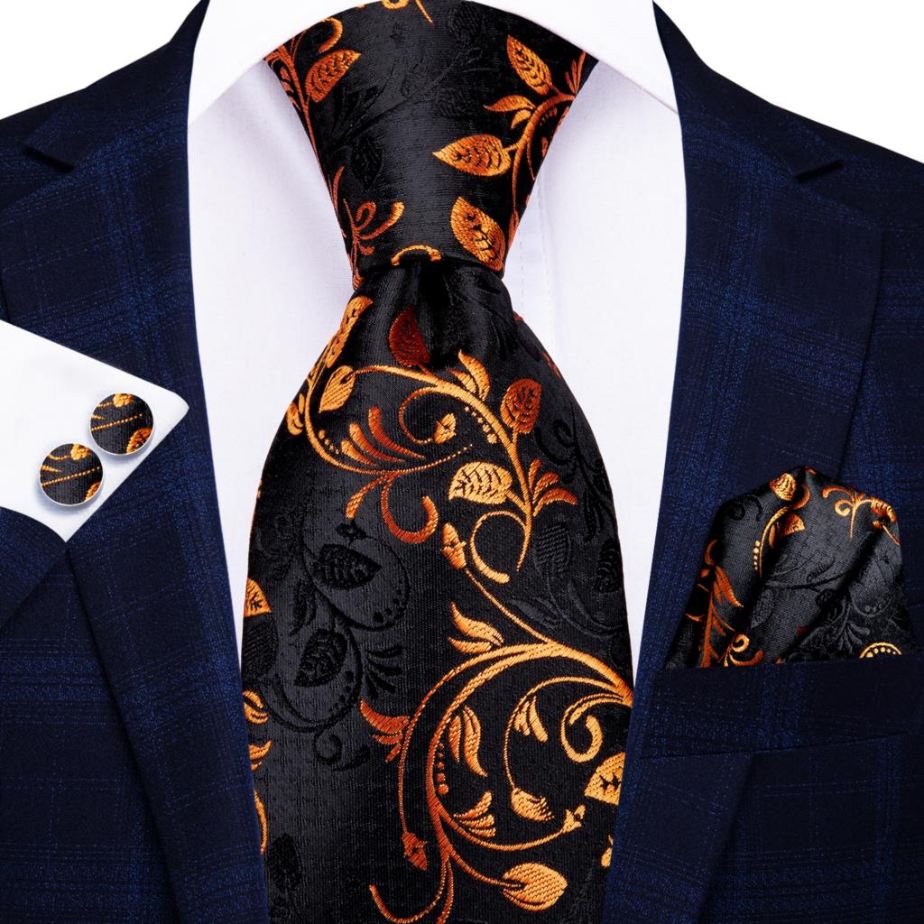 Hi-Tie-corbata de seda a rayas para hombre, corbata de boda a rayas de color naranja o dorado, pañuelo, para de negocios