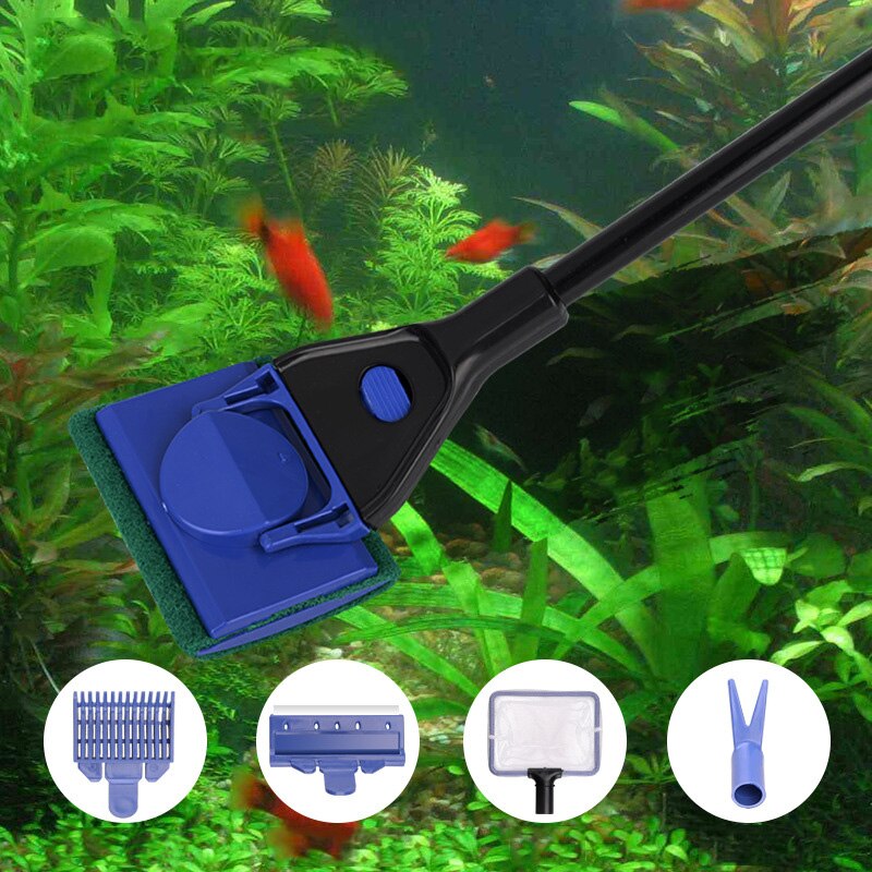 5 In 1 Aquarium Cleaning Tools Aquarium Glasreiniger Set Fish Net Grindhark Algen Schraper Vork Spons Aquarium accessoires
