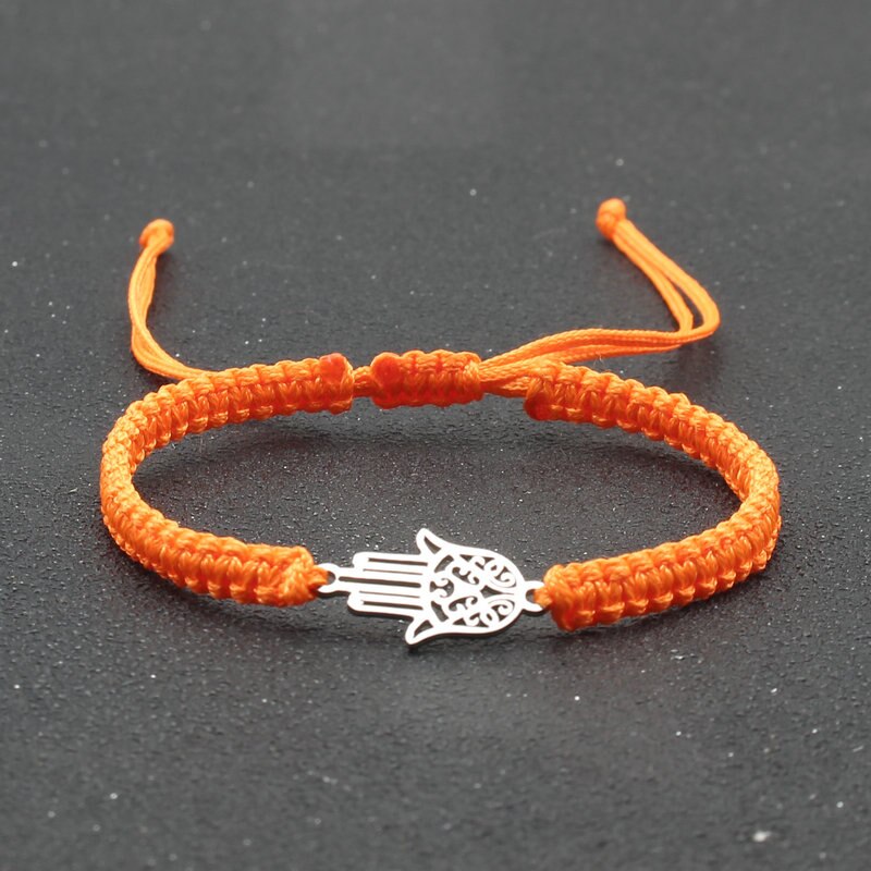 handgefertigt Geflochtene rot Gewinde Seil Armbinde Edelstahl Fatima Hand Charme Armbänder für Frauen Männer Paare Freundschaft Schmuck: Orange