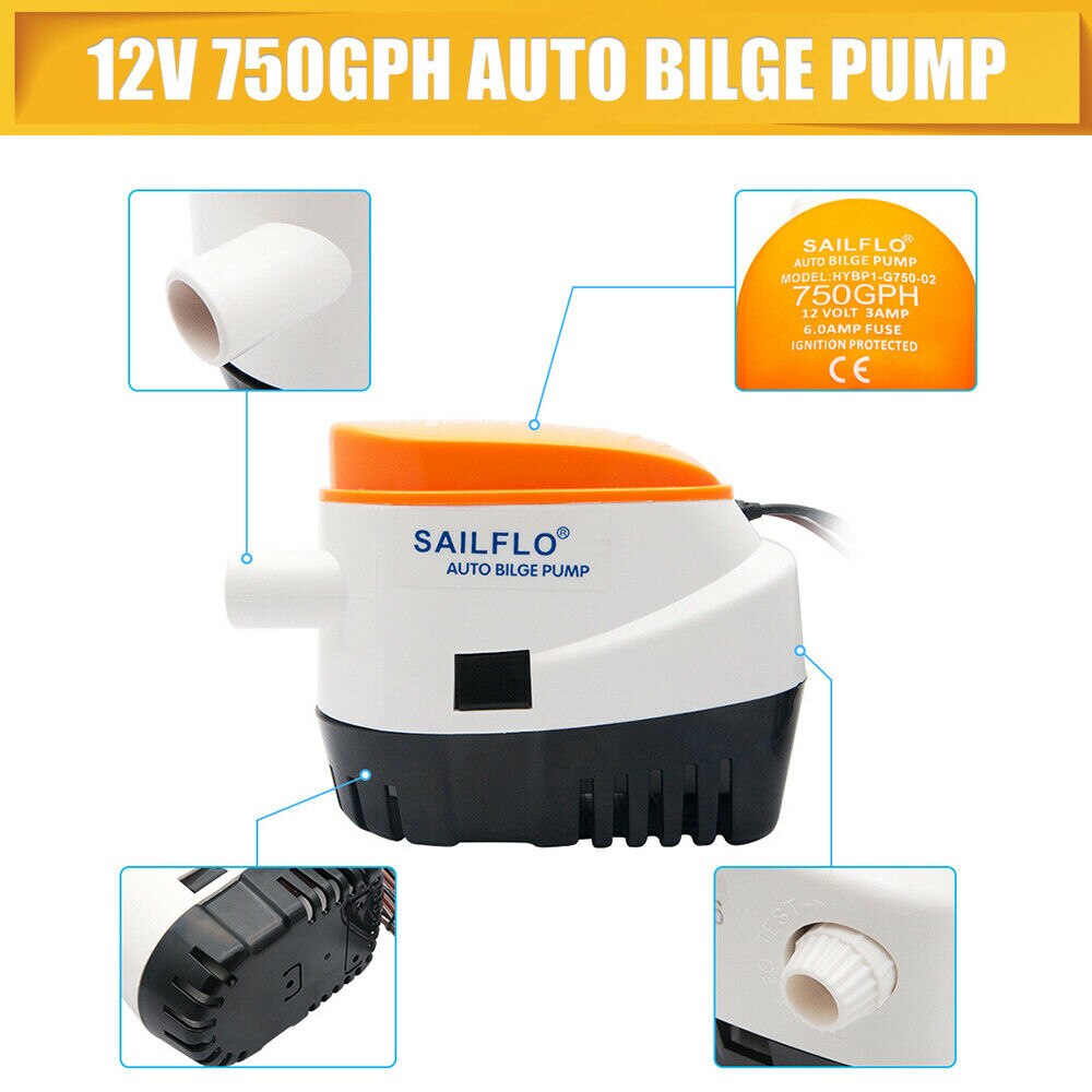 Automatic 12V Bilge Pump 750GPH With Internal Float Switch Auto Water Boat