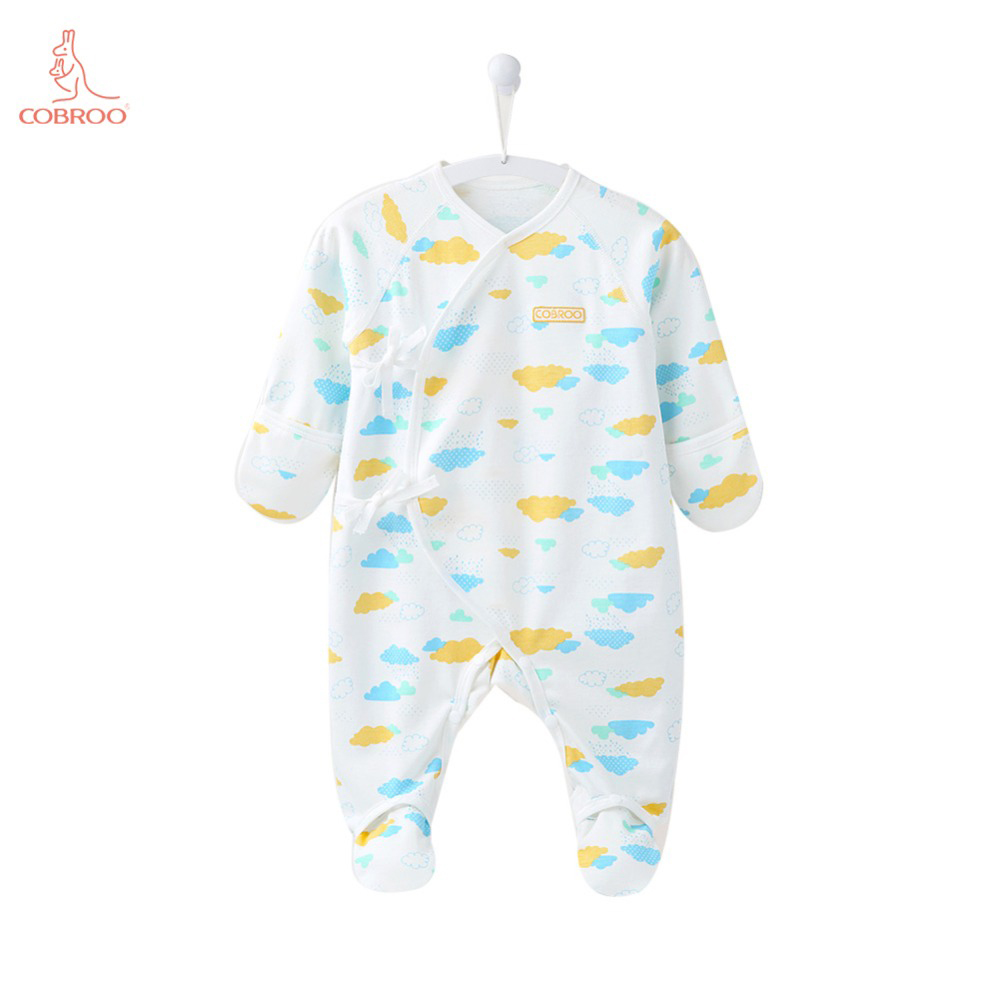 COBROO 100% Baumwolle Neugeborenen Footies mit Handschuh Manschetten Baby Fooed Overall Unisex Baby Pyjamas Baby Kleidung für Neugeborene