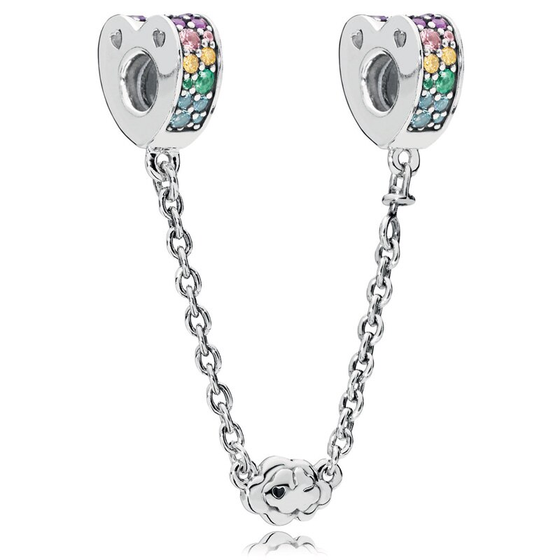 Arcs Of Love Enchanted Heart Shining Elegance Floral Safety Chain Charm 925 Sterling Silver Beads Fit Bracelet Jewelry: 4